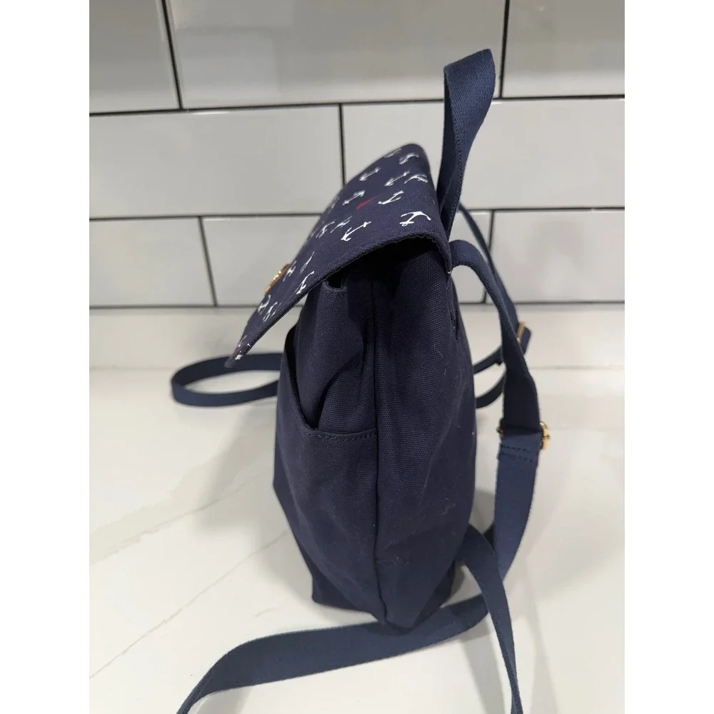 Tommy Hilfiger Mini Backpack Navy Blue Canvas Nautical Anchor Sailboat Print
